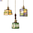 Axyaa Vintage LED Pendant Light with Wood, Copper & Glass Lampshade