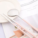 Axyaa Pink Silver Western Stainless Steel Cutlery Set with Spoon, Chopsticks, Flatware