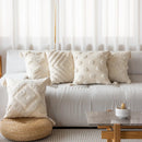 Axyaa White Tufted Embroidery Fringe Pillow Cover - 45x45cm