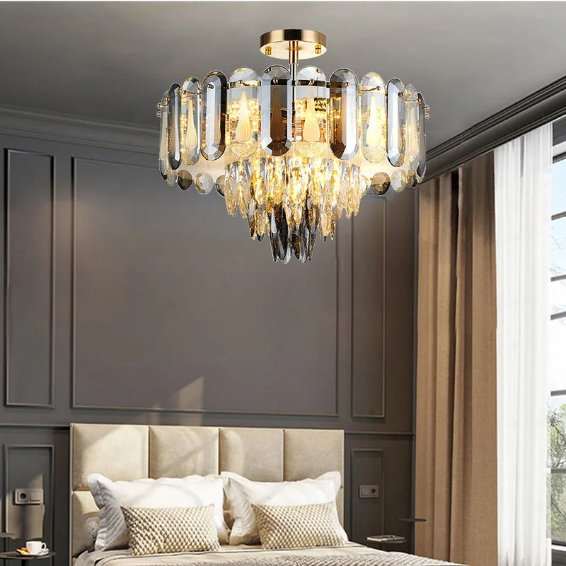 Axyaa Crystal Ceiling Chandelier: Modern LED Lustres Pendant Light for Luxurious Living Room