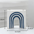 Axyaa Blue & White Stripes Ceramic Vase with Artificial Flowers for Aesthetic Room Decor
