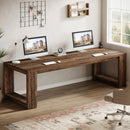Axyaa Double Computer Desk, 86.6" Extra Long Wood Workstation