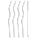 Axyaa Wavy Glass Straws Set with Brush, Colorful Drinkware for Kitchen, Party, Bar
