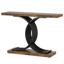 Axyaa Gold Geometric Console Table with Faux Marble Top & Metal Legs