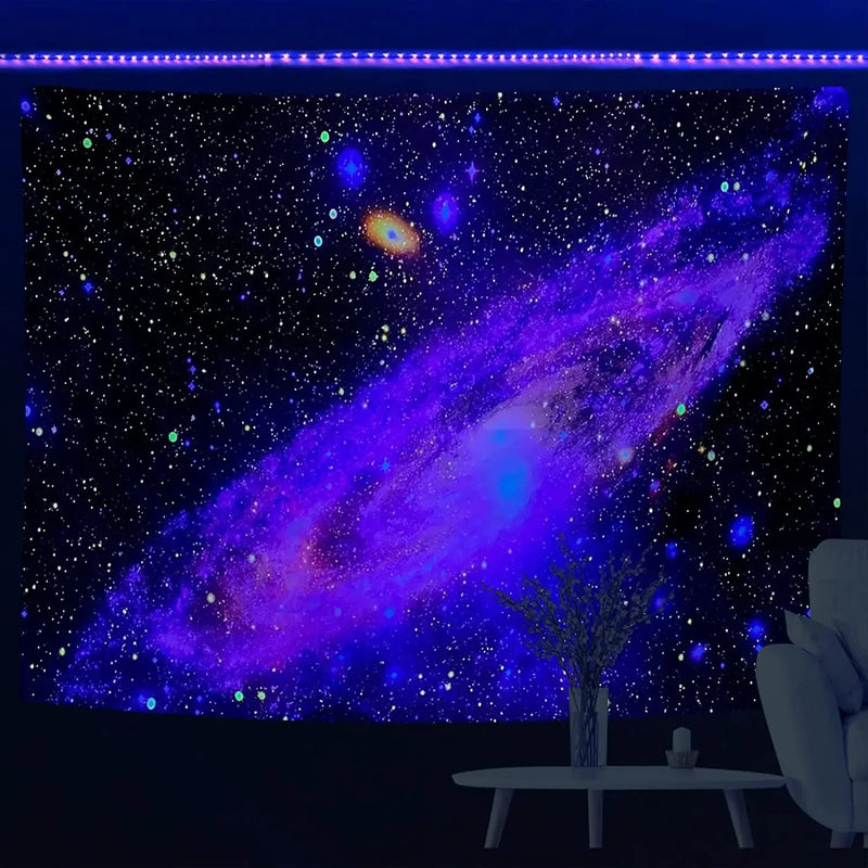 Axyaa Black Light Astronaut Tapestry - UV Reactive Starry Sky Wall Hanging