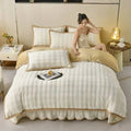 Axyaa Carved Milk Fleece 4-Piece Bed Skirt Set, Winter Warm & Cozy