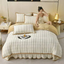 Axyaa Carved Milk Fleece 4-Piece Bed Skirt Set, Winter Warm & Cozy