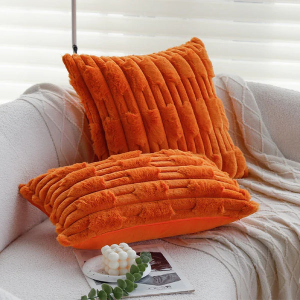 Axyaa Orange Arrow Faux Fur Cushion Cover - 45x45cm
