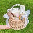 Axyaa Wicker Rattan Flower Basket with Pearl Handle and Bow