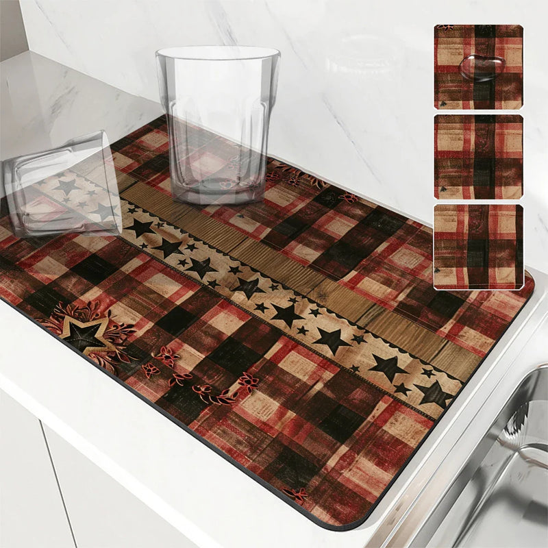 Axyaa Wood Five-pointed Star Drying Mat - Non-Slip Absorbent Placemat for Kitchen Counter
