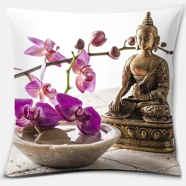 Buddha Zen Stone Flower Pillow Case for Home Office Decor Sofa Cushion Cover.