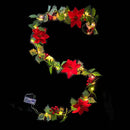 Axyaa Poinsettia Garland String Lights with Berries & Holly Leaves for Xmas Decor