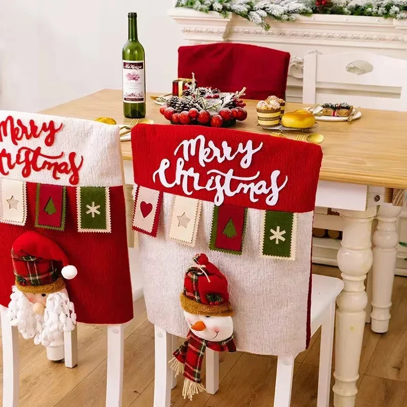 Axyaa Christmas Chair Cover Cartoon Santa Snowman Elk Festive Supplies