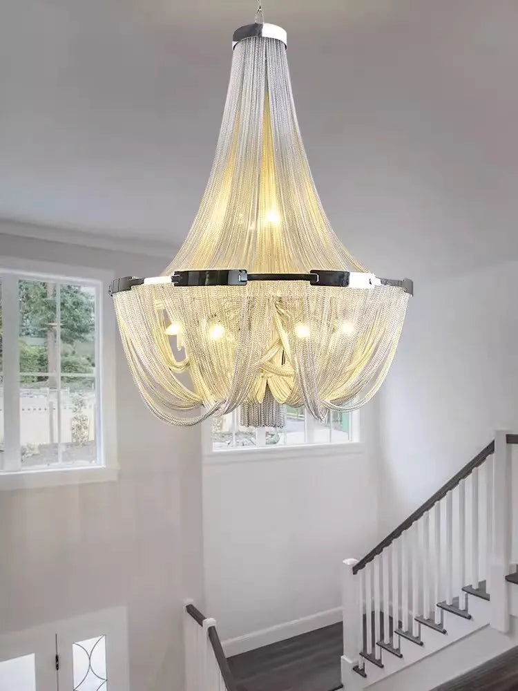 Axyaa Silver Aluminum Chain Chandelier Pendant Lamp