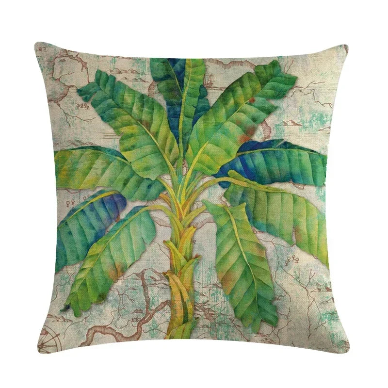 Tropical Tree Green Plant Linen Cushion Cover by Axyaa for Home Decoration