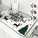 Axyaa Coffee Mat: Christmas Tree Deer Absorbent Draining Dish Drying Mat