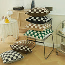 Axyaa Luxe Checkerboard Cushion Cover in Khaki Coffee Wool Faux Fur - Home Decor