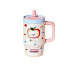 Axyaa Cartoon Cute Thermal Water Bottle Insulated Ceramic Cup with Handle & Double Straw