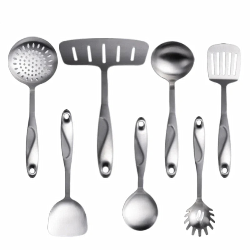 Axyaa Stainless Steel Kitchenware Set: Spatula, Rice Spoon, Colander, Utensils