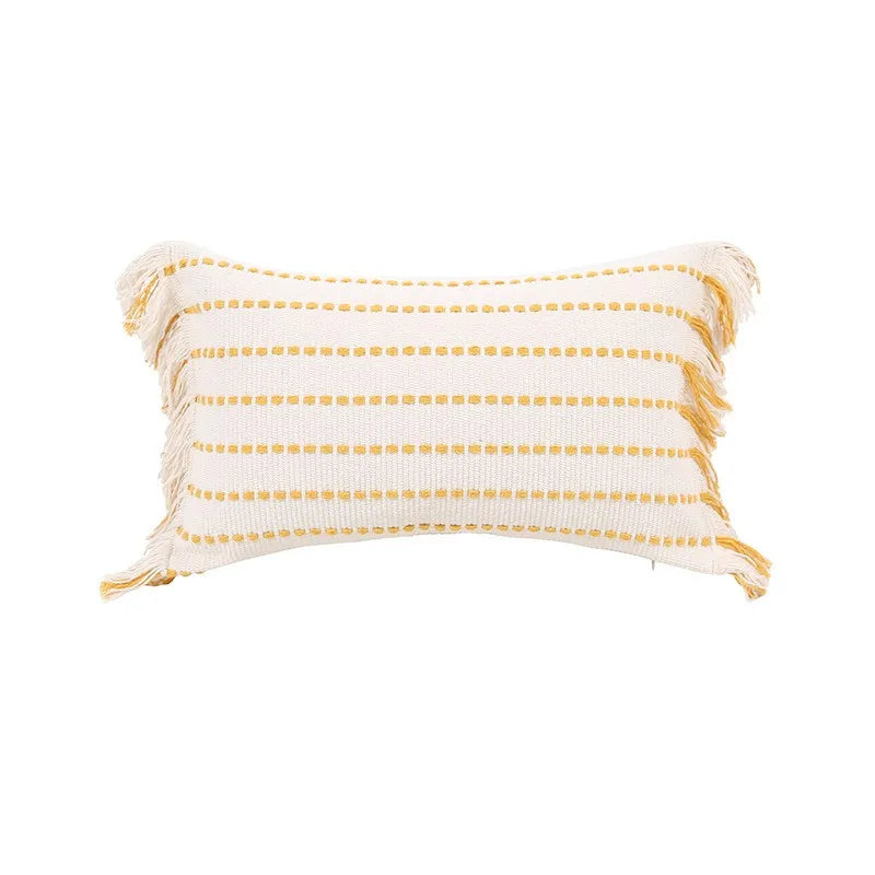Axyaa Yellow White Knitting Boho Cushion Cover for Home Decoration