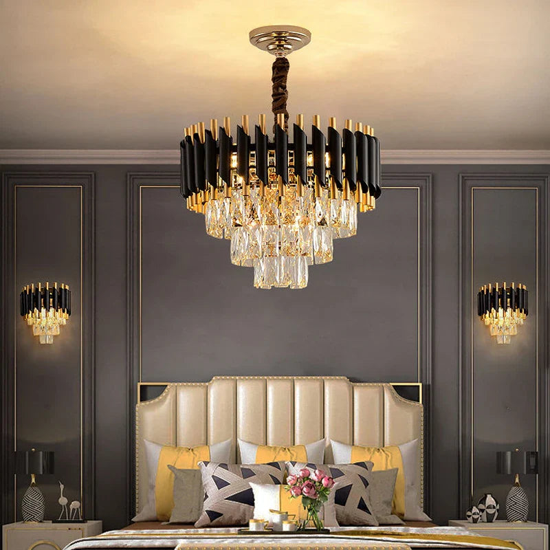 Axyaa Crystal Pendant Chandelier for Modern Luxury Living Room, Villa, Hall, Bedroom, and Dining Area