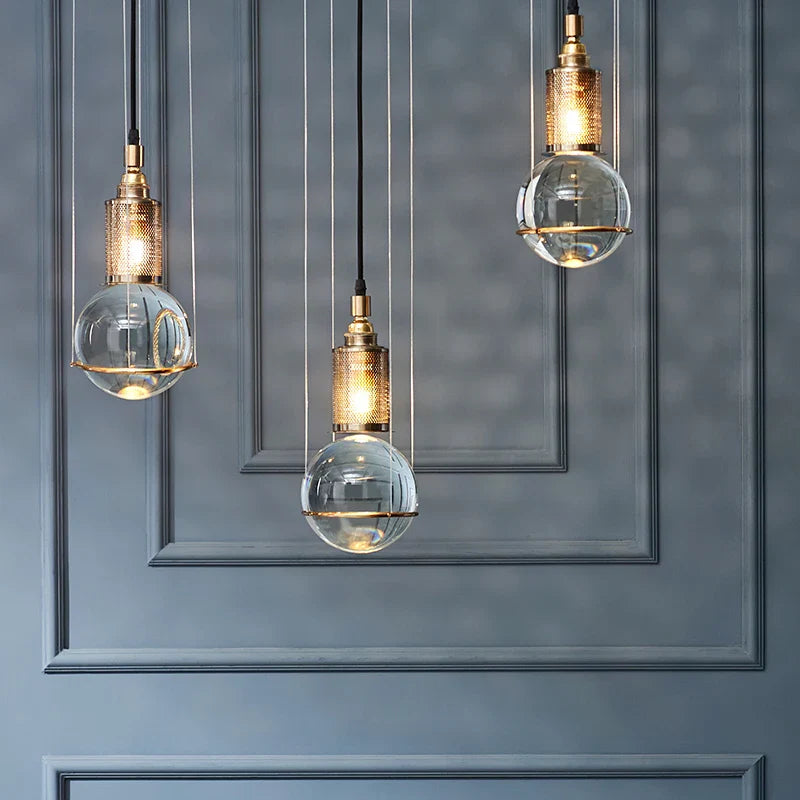 Axyaa Round Glass LED Ceiling Chandelier - Modern Living Room Kitchen Island Pendant Lights