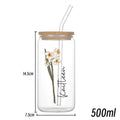 Axyaa Floral Retro Custom Engraved Glass Cup with Lid & Straw