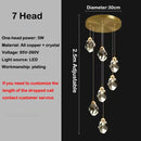 Axyaa Crystal Brass Chandelier for Modern Villa Stair, LED Pendant Lights for Home Decor