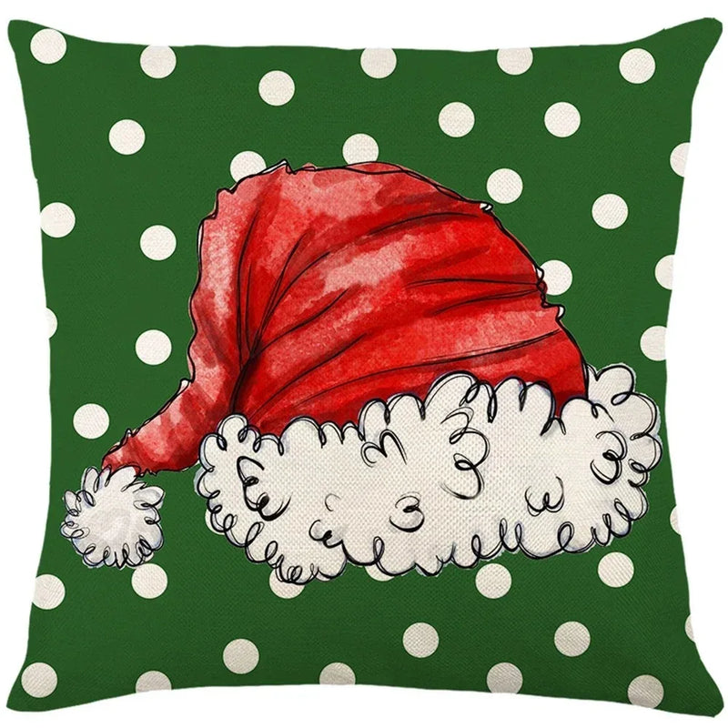 Axyaa Christmas Party Santa Dwarf Print Pillow Cover