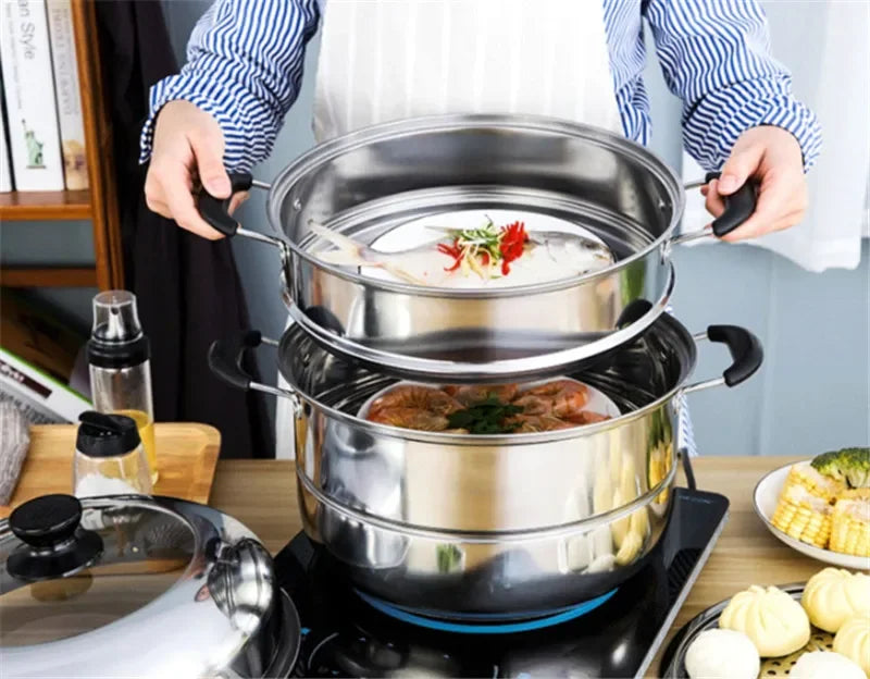 Axya Three-Layer Stainless Steel Steamer Pot for Universal Cooking