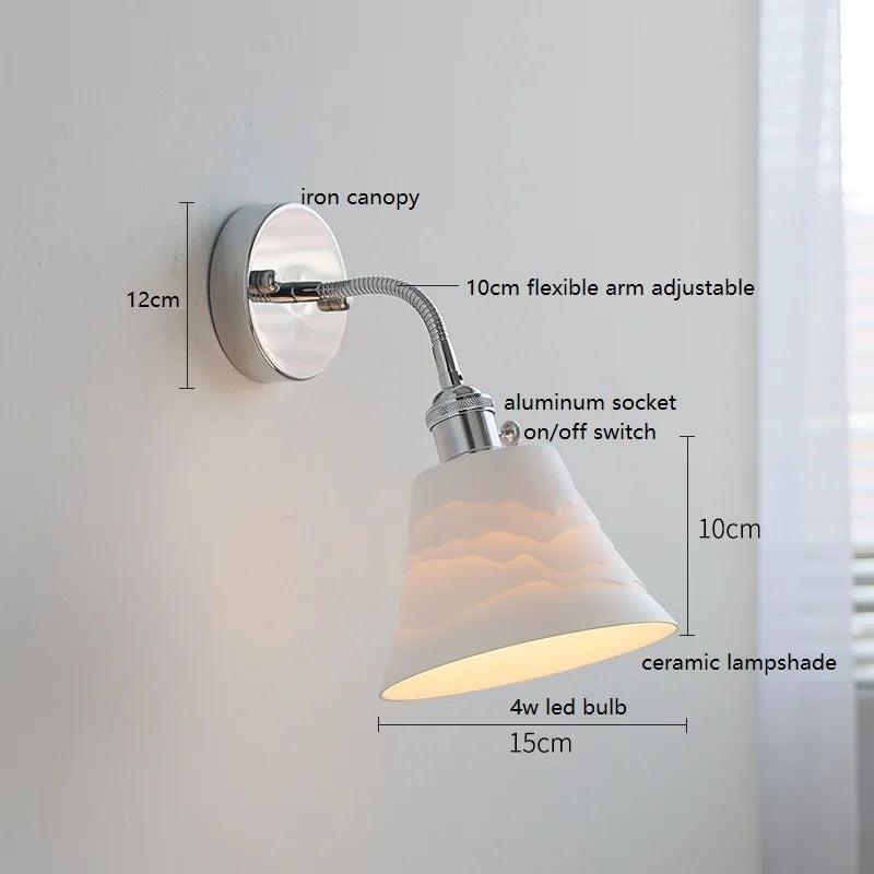 Axyaa Silver Ceramic Wall Sconce LED Lamp for Bedroom and Living Room