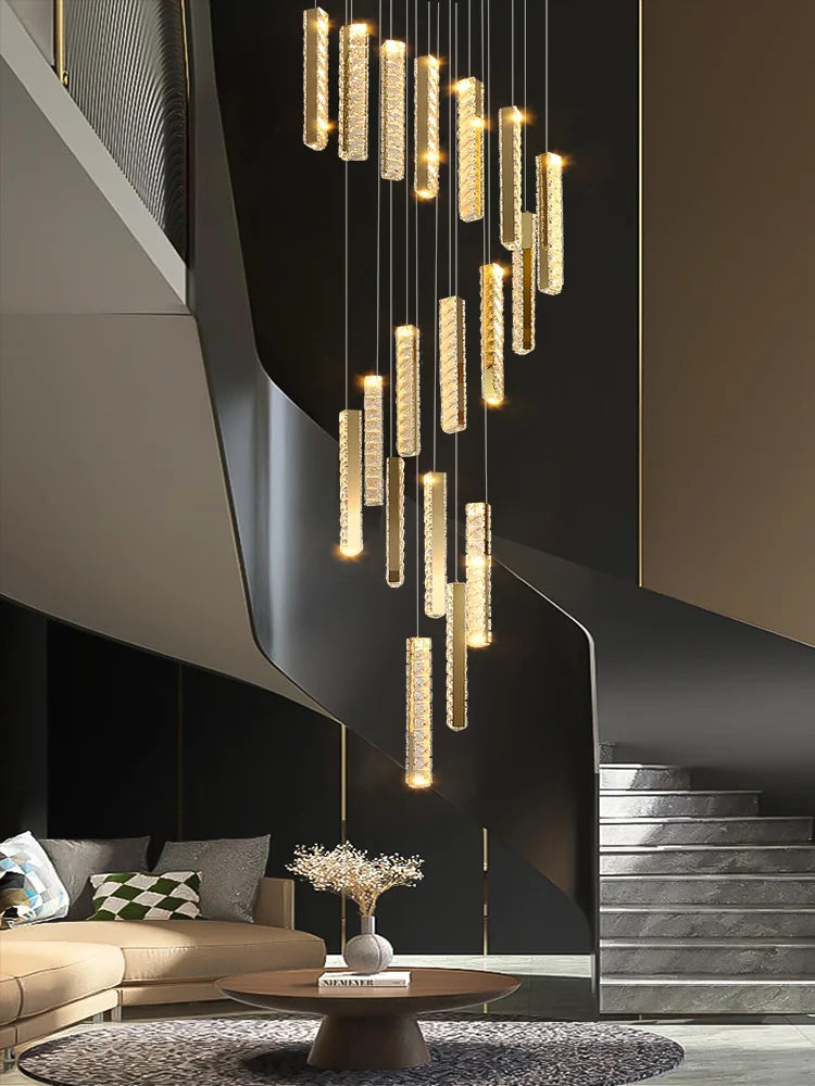 Axyaa Large Spiral Staircase Crystal Chandelier Luxe Pendant Chrome Plated