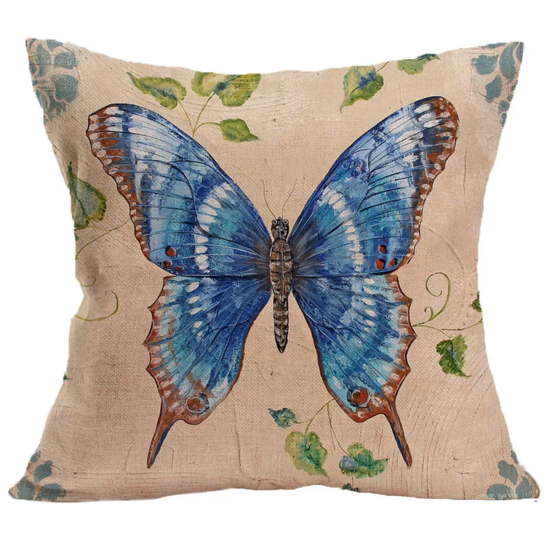 Axyaa Butterfly Pattern Linen Cushion Sleeve for Home Living Room Bedroom Sofa Car