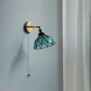 Axyaa Tiffany Blue Glass LED Wall Sconce Rotate Copper Pull Chain Switch Stair Light