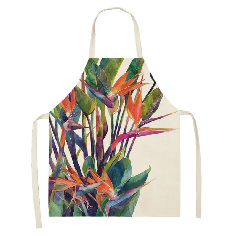 Axyaa Large Leaves Kitchen Ladies' Apron - Tropical Plants Design