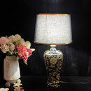 Axyaa Chinese Retro Ceramic Floor Lamp with Golden Pattern LED Light