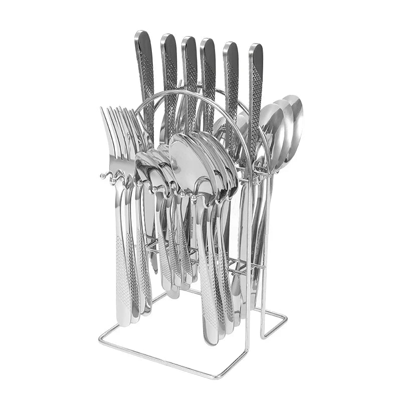 Axyaa Stainless Steel Tableware Set: Steak Knife, Fork, Dessert Spoon - 24pcs