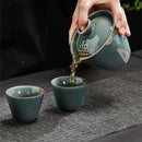 Axyaa Ceramic Travel Tea Set with Kuaike Cup, One Pot, Three Cups - Chinese Kung Fu Tea Set