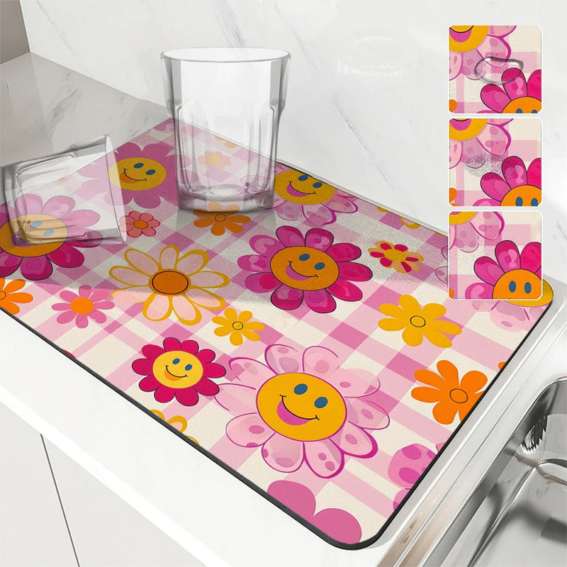 Axyaa Sunflower Anti-slip Draining Mat - Quick Dry Kitchen & Bathroom Absorbent Pad