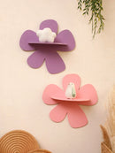 Axyaa Pink Purple Flower Wall Shelf: Kids Room Storage Rack, Floral Wall Hanging Decor