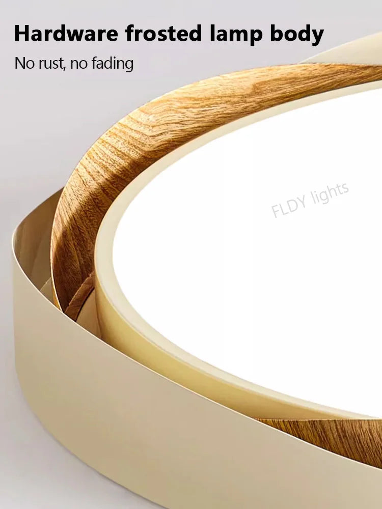 Axyaa Walnut Ceiling Lights: Retro Wood Grain LED Lamp for Bedroom Study Room