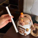Axyaa Insulated Stainless Steel Straw Water Bottle Cute Girls Tea Tumbler