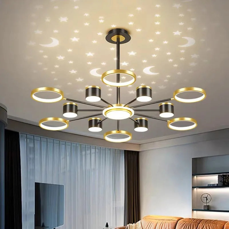 Axyaa 6-Light White Starry Ceiling Chandelier - Modern, Romantic, Stepless Dimmable