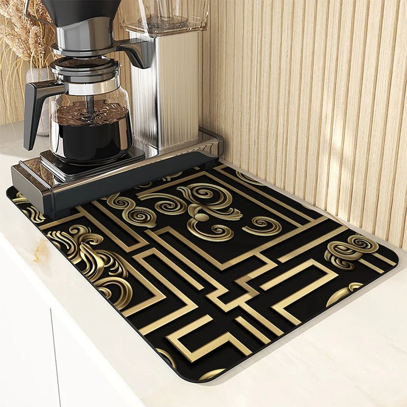 Axyaa Non-slip Dish Drying Mat: Heat Resistant, Absorbent, Ethnic Lines Design