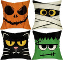 Axyaa Halloween Spooky Face Mummy Black Cat Throw Pillowcase 45X45CM