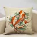 Axyaa Goldfish Linen Cushion Cover 45x45cm for Sofa, Living Room Decoration