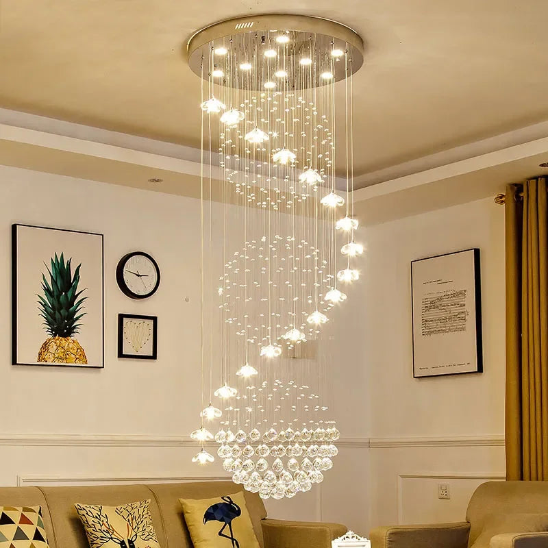 Axyaa Crystal Loft Chandelier: Elegant Hanging Ceiling Lighting for Staircase and Room Decor