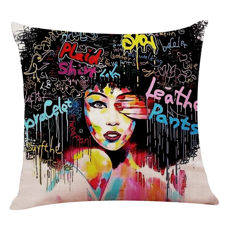 Axyaa African Women Face Print Cushion Cover - 45x45cm Home Decor Pillowcase