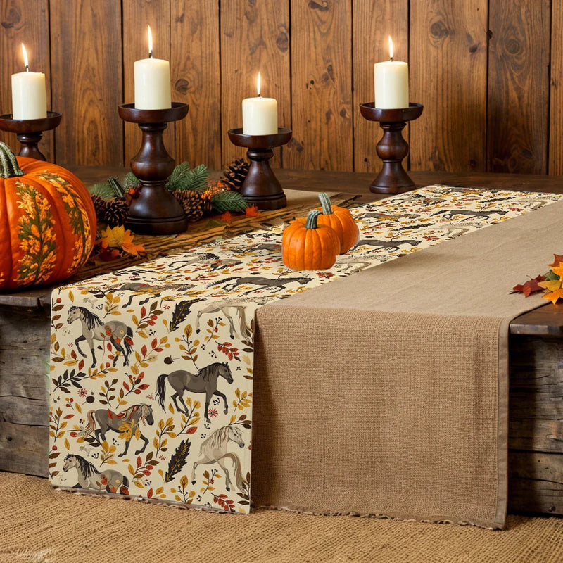 Watercolor Maple Leaves Branch Table Runner by Axyaa