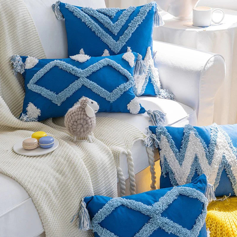Navy Blue Cotton Throw Pillow Case 30x50/45x45cm - Axyaa Home Decor